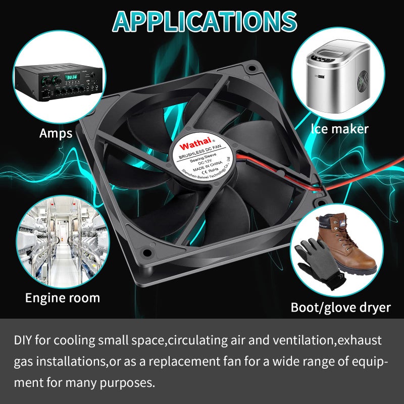 Wathai 120x120x25mm 120mm 12V 0.45A 2Pin DC Brushless Cooling Fan - Image 2